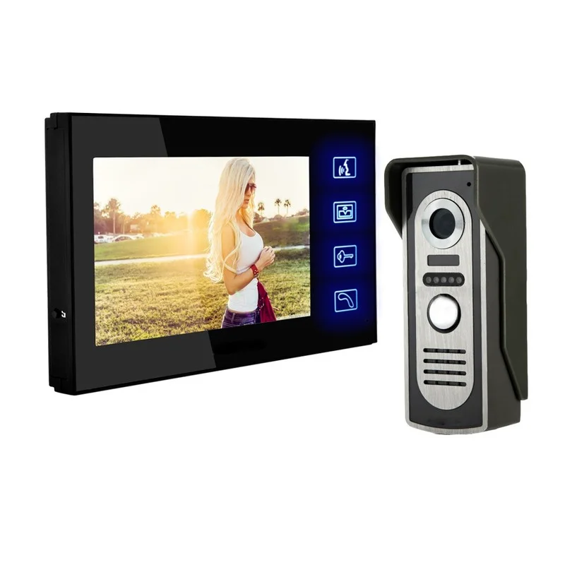 7 Inch Monitor Wired Video Intercom Surveilla System Unlock Building Doorbell Equipment Infrared Night Vision