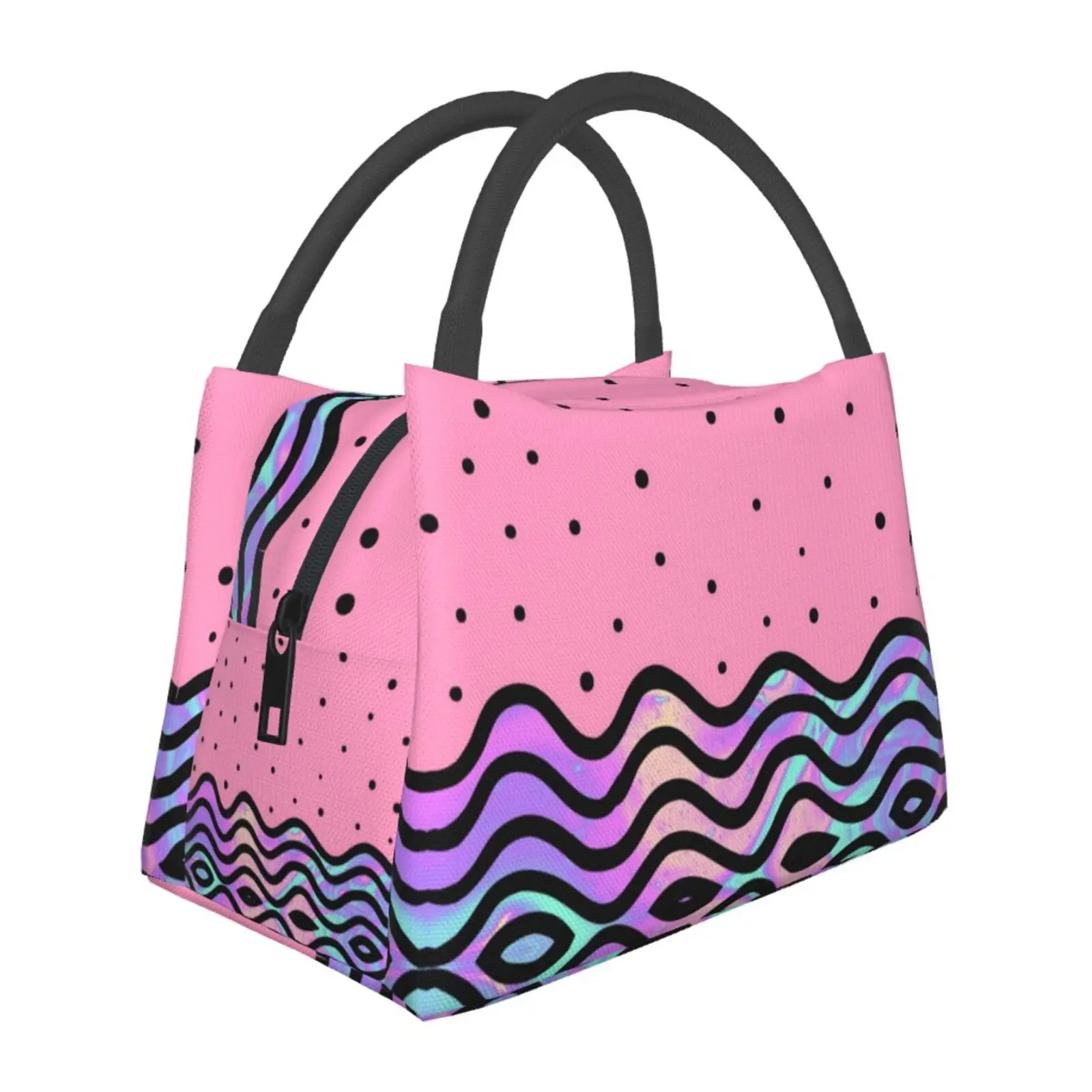 Polka Dots and Corrugation Lunch Bag Bento Insulated Bag Cooler Bags for Kids Women Tote Bag for Outdoor Shcool Work Picnic
