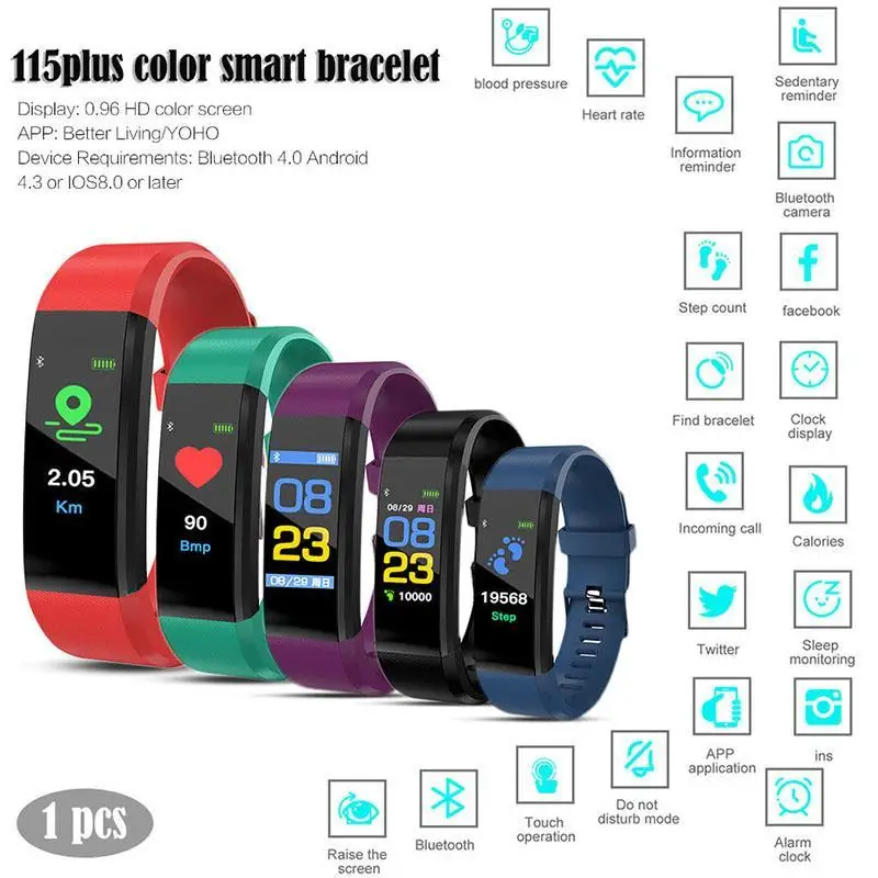 

Bluetooth Smart Watch Heart Rate Blood Pressure Monitor Fitness Tracker Bracelet