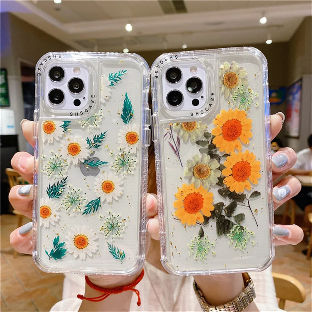 

Dry flower Clear Phone Case For iphone 13 Pro Max 11 12 Mini 6 6s 7 8 Plus SE 3 Armor Rugged Layer Shockproof Bumper Back Cover