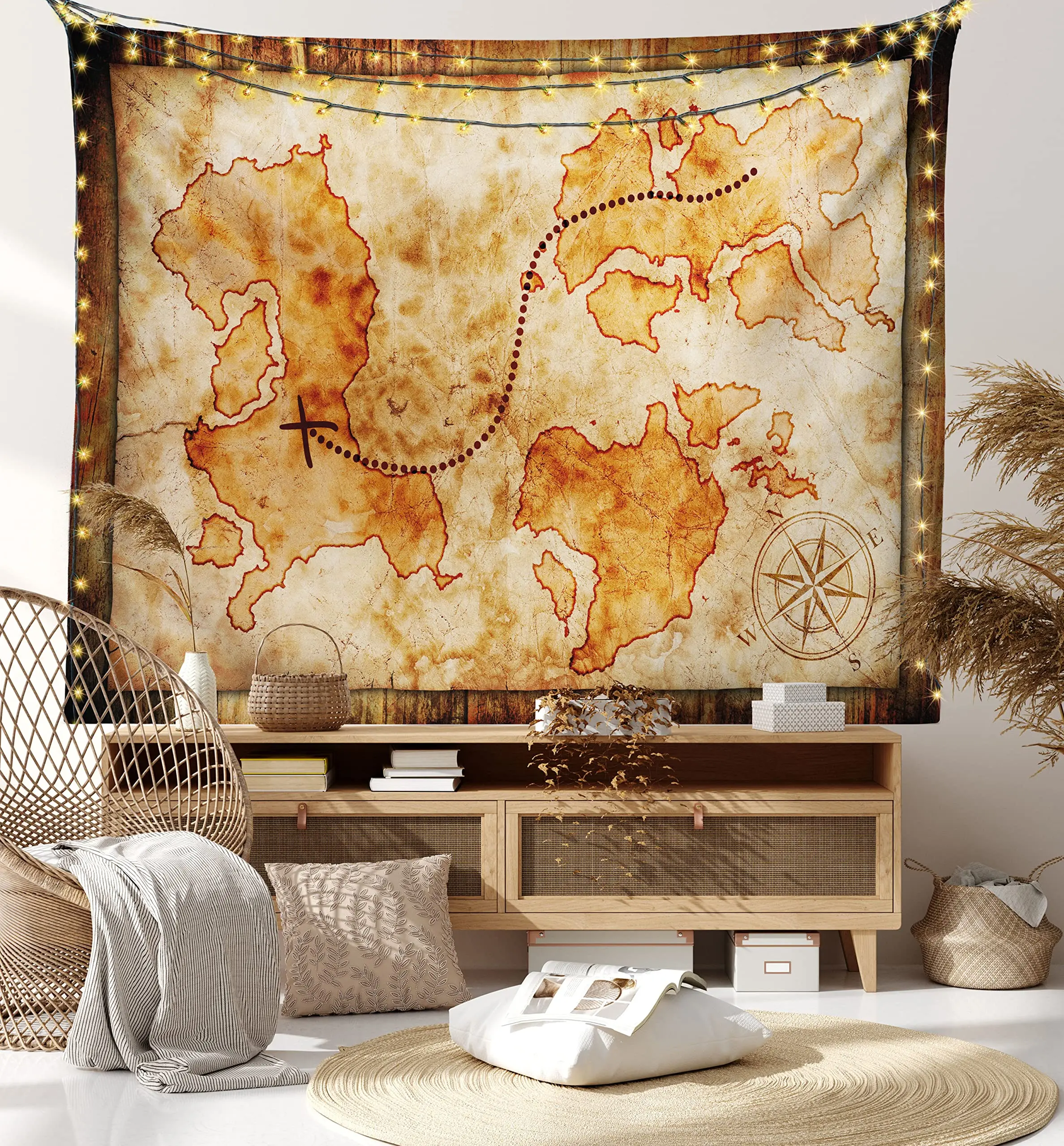 Гобелен с пиратской картой гобелен сокровищ морская Карта на Хэллоуин декор для