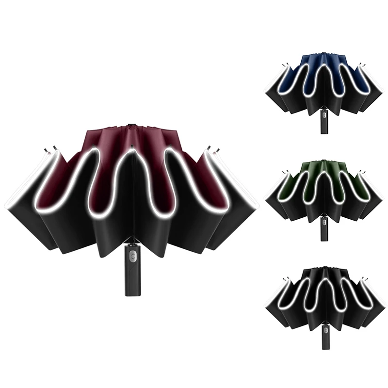 

Windproof Folding Umbrella For Mens Women, Auto Open/Close, Anti-UV Umbrella With 10 Ribs Night Reflective Stripes