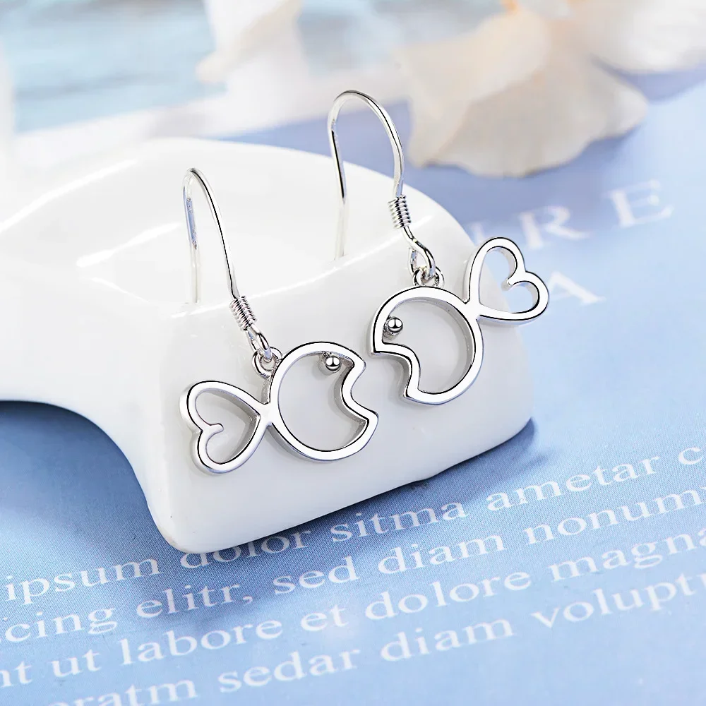 Корейские серьги из стерлингового серебра 925 пробы с полыми рыбками и подвесками