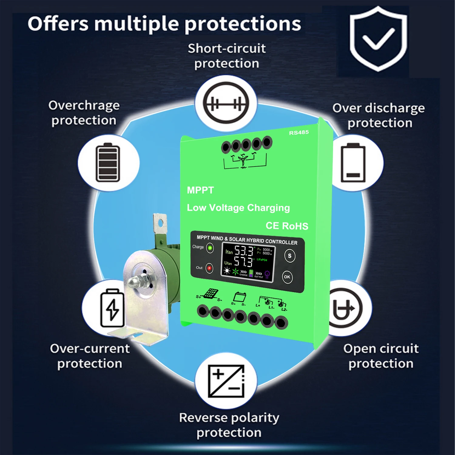 Контроллер заряда MPPT 5000 Вт 4 кВт Гибридная система солнечной и ветровой энергии 12