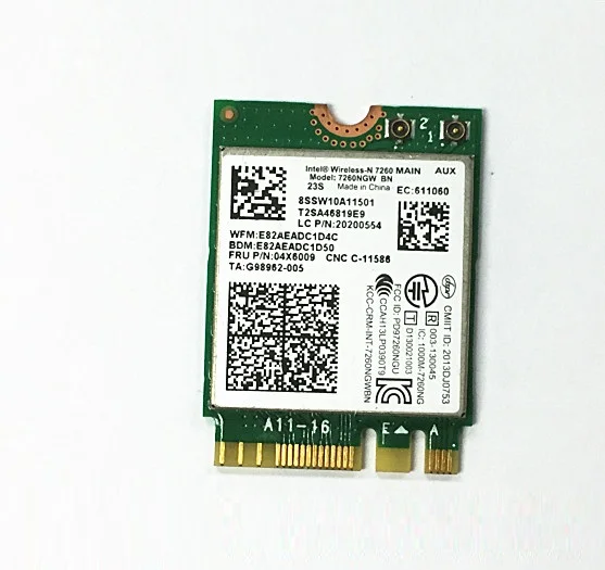 

New For Intel Wireless-N 7260 7260NGW BN Wifi Bluetooth4.0 NGFF wlan Card For Thinkpad L440 T440 T440P X240 X230S T440S 04X6009