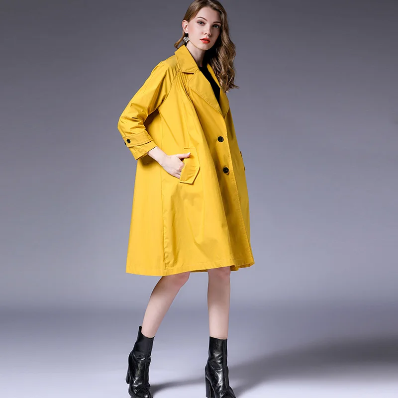 Plus Size Women Loose Major Suit Trench Coat Temperament Fashion Elegant Coat Oversize Long Sleeve High Waist Solid Autumn Coats