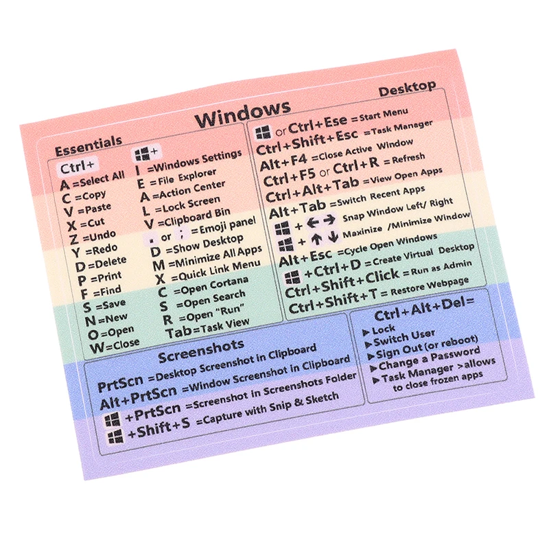 

Windows PC Reference Keyboard Shortcut Sticker Adhesive for PC Laptop Desktop Rainbow Cheat Sheet Sticker