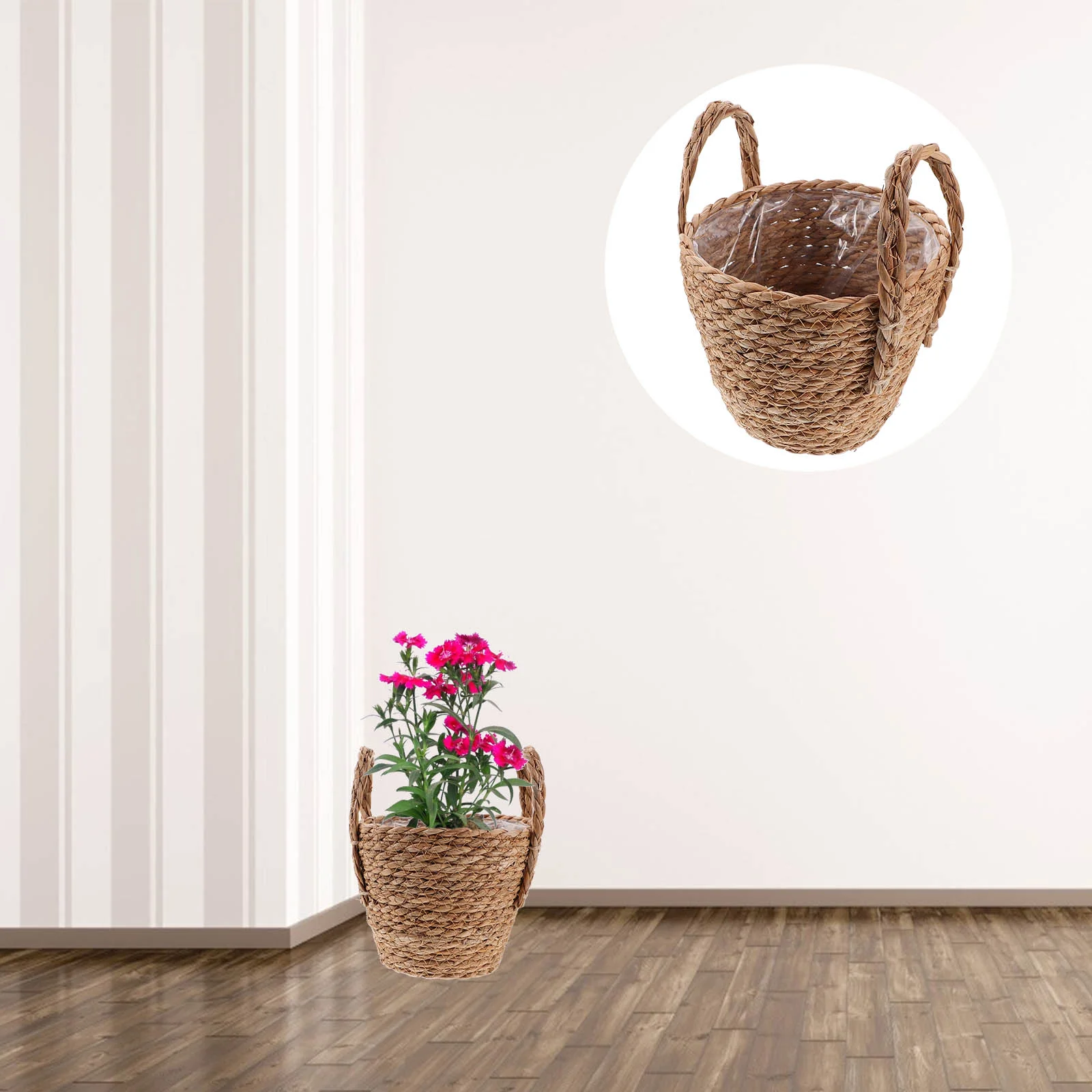 

Straw Flower Pot Creative Planter Washing Basket Succulent Shelf Bracket Retro Planters