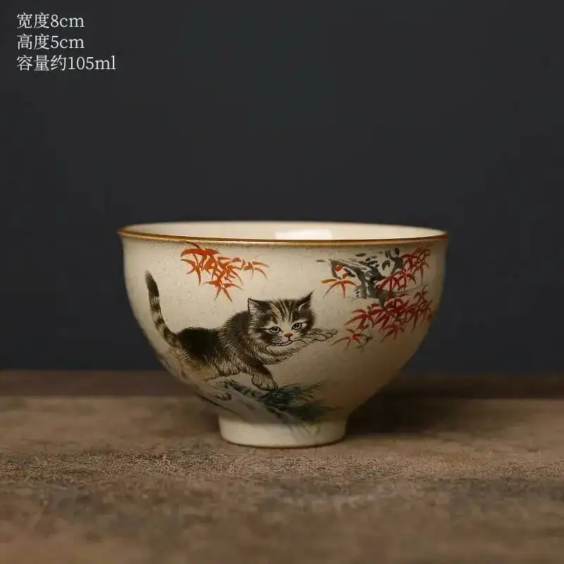 

Грубая керамическая чайная посуда, милая кошачья чашка для дегустации чая, стиль чайного сервиза, китайская чашка для чая кунг-фу
