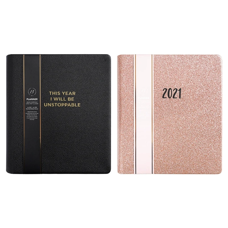 

2021 Agenda Planner Organizer Leather B5 English Thicken Notebook Journal Daily Weekly Schedule School Office Supplies