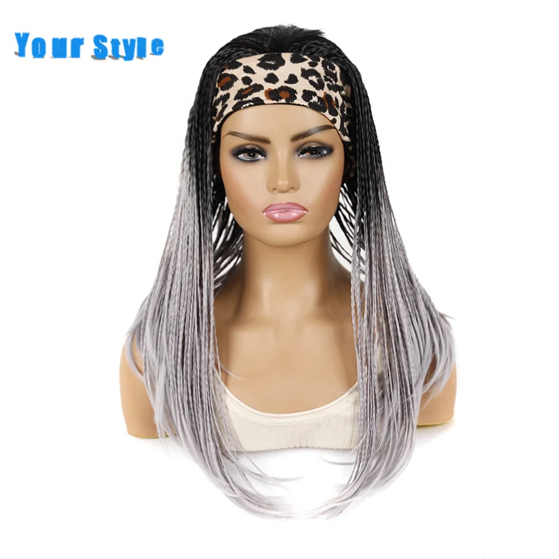 Box Braided Wigs Synthetic Headband Wig Ombre Braids Wig For Black Women Afro Wigs Twist Braided Wigs Black Blonde Gray Color