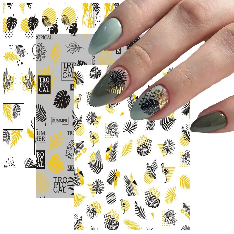 

3D Fall Nail Stickers Gold Leaf Cotton White Bronzing Flowers Gradient Adhesive Sticker Nail Design Art Decorations