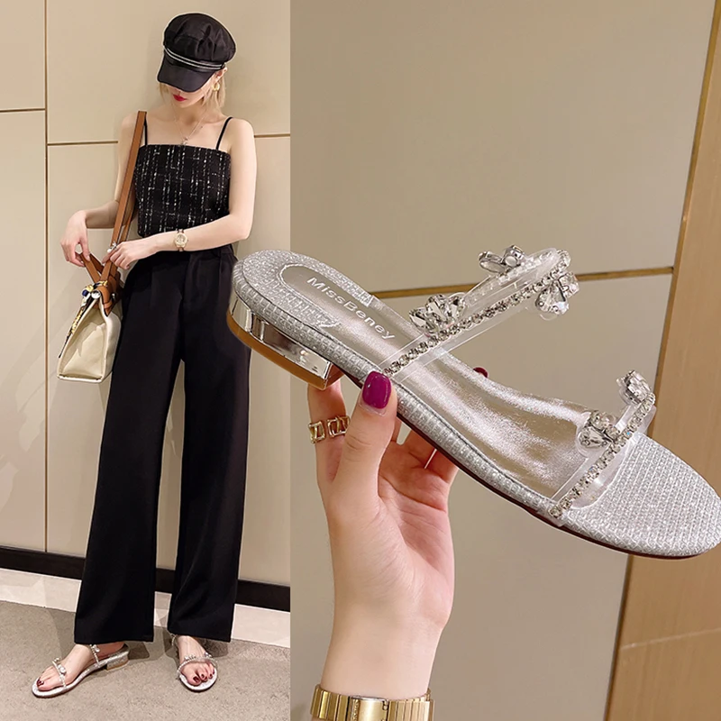 

Женские пластиковые сандалии 2022, женская обувь на прозрачном каблуке средней высоты, Новые прозрачные сандалии на плоской подошве в стиле р...