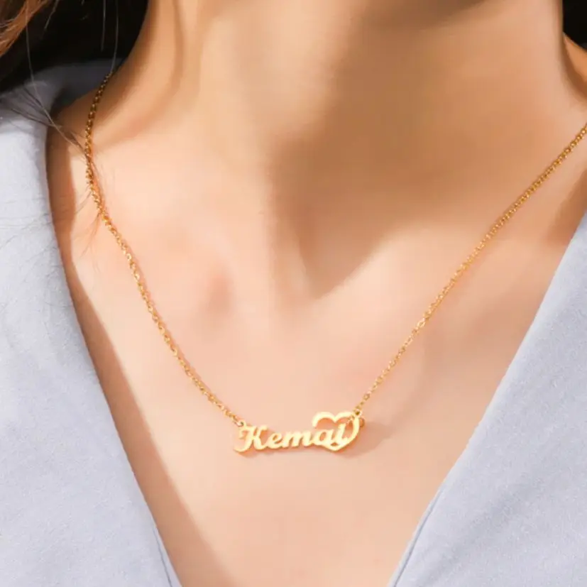 

Lemegeton Custom Name Necklace For Women Personalised Heart Choker Stainless Steel Pendant Customized Letter Necklace Jewelry