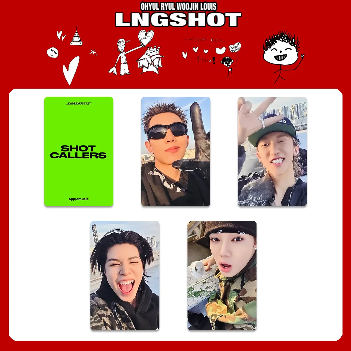 4 шт. LNGSHOT 1-й альбом SHOT CALLERS K4 Специальные карточки POP-UP Store WVS Открытки RYUL WOOJIN LOUIS OHYUL Фанатские карточки с ярким эффектом (art.: 3920d7fbfffac) - 3920d7fbfffac