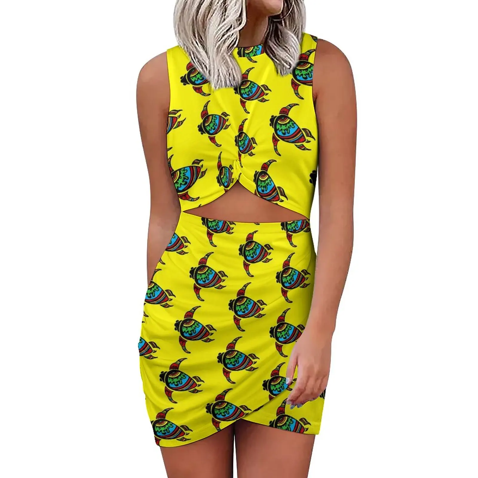 

Женское богемное Платье с принтом черепашек, весеннее облегающее платье большого размера с вырезами и животным принтом