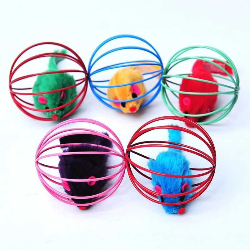 

Fun Gift Play Playing Toys False Mouse Rat in the Cage 6cm Color Iron Ball Rat in the Cage Pet Supplies Cat Toy