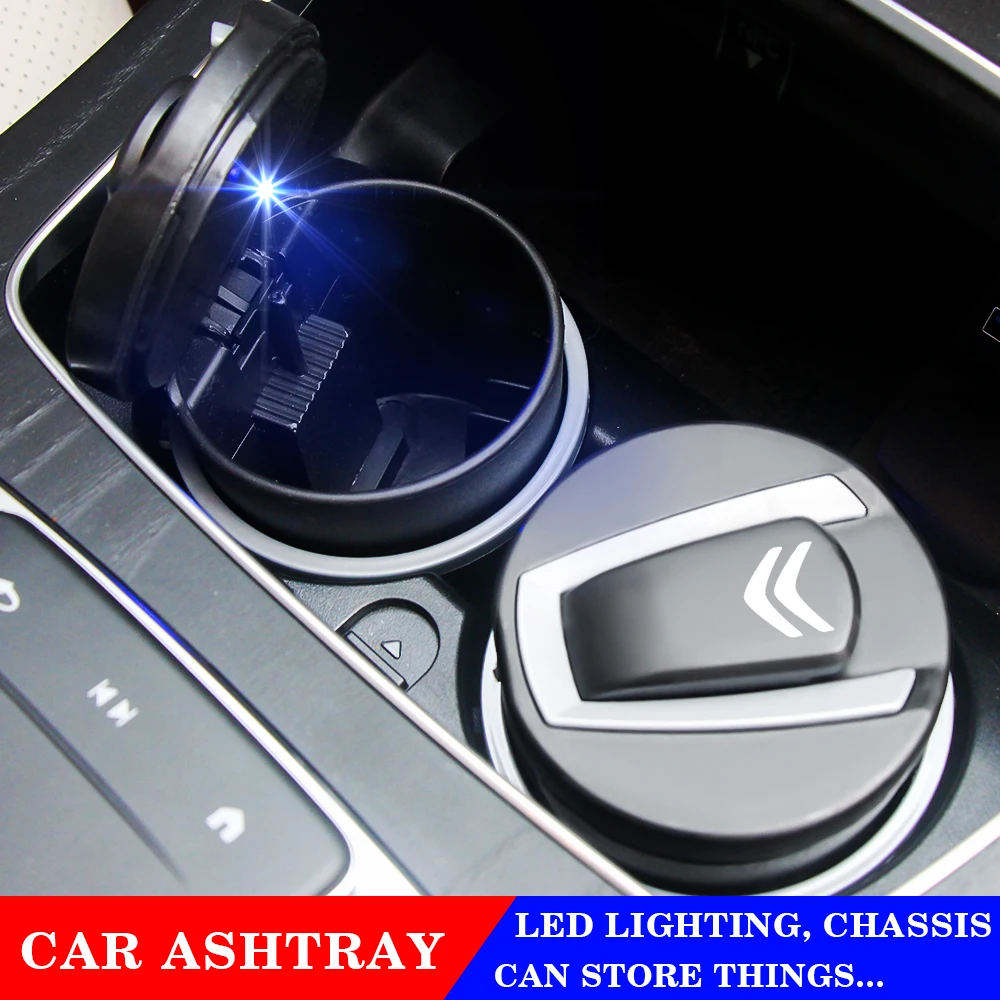 

Car Logo LED Lights Ashtray with Lid Item Storage Cup Auto New For Citroen C4 C1 C-ELYSEE C5 C3 C6 C5 C8 DS VTS C4l Xantia DS3