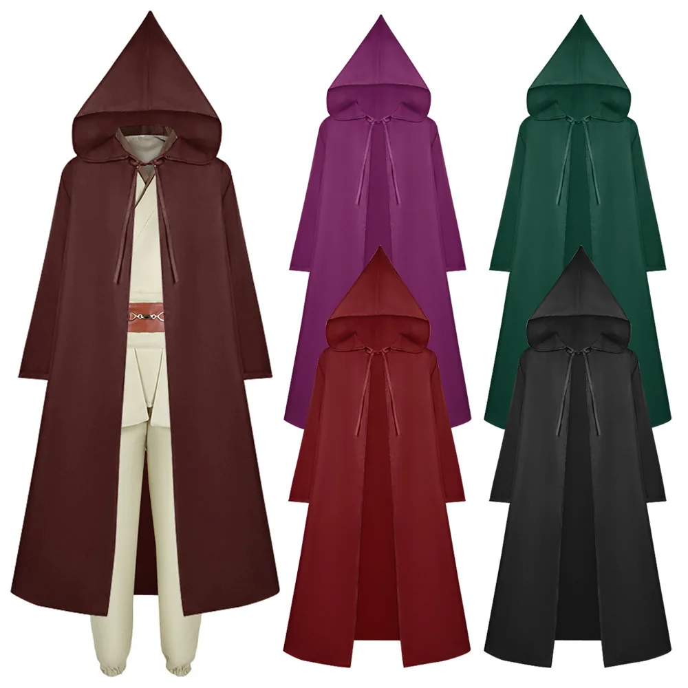 

Halloween Long Cloak Wars Cosplay Costume for Women Man Adult Kid Ancient Medieval Wizard Hooded Black Robe Party Clothing