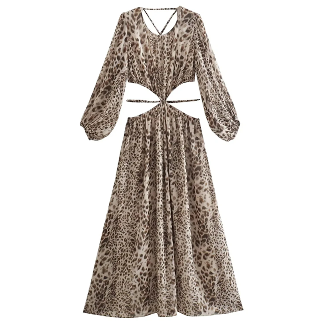 

Withered 2022 High Street Vintage Leopard Print Hollow Out Sexy Backless Party Dress Women