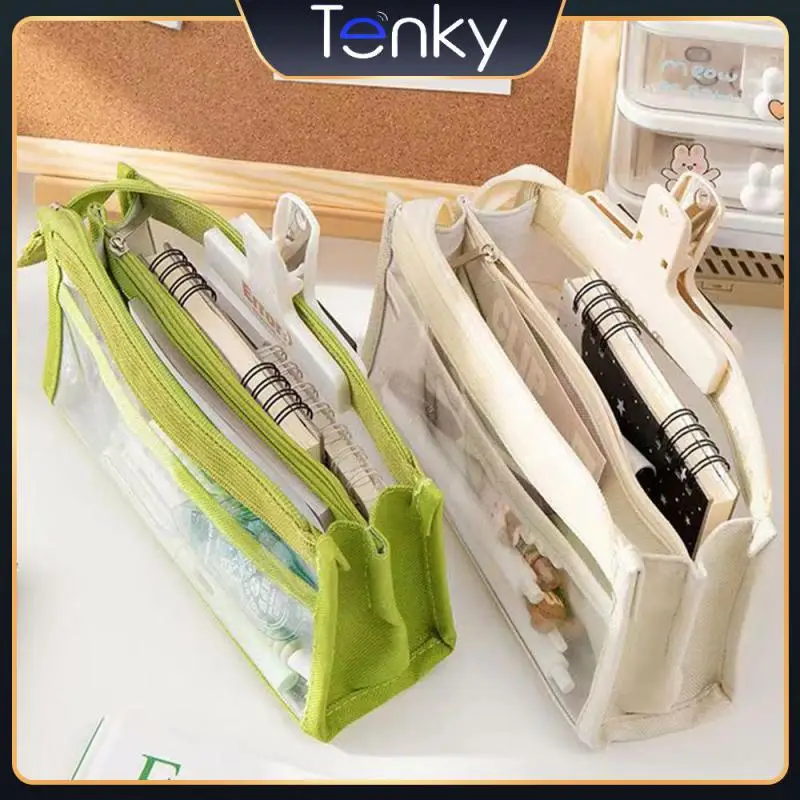 

Fashion Design Large Capacity Transparent Pencil Case Thickened Edge Wrapping Stationery Rack High-capacity Minimalist Style