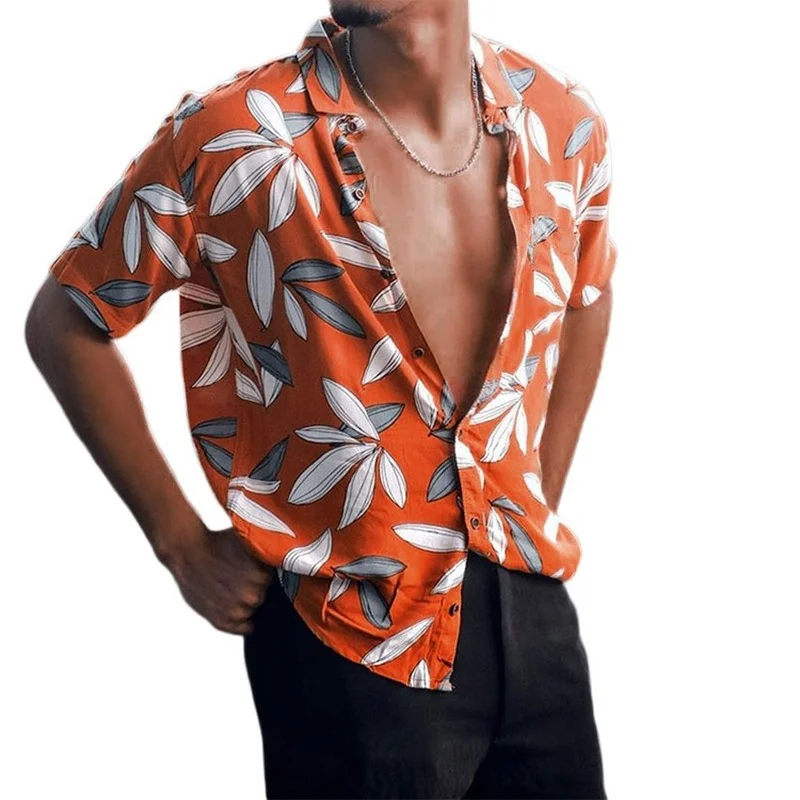2022 New Men's Casual High Street Hawaiian Flower Shirt Printed Beach Cardigan Short Sleeve Men Shirts Camisas Para Hombre