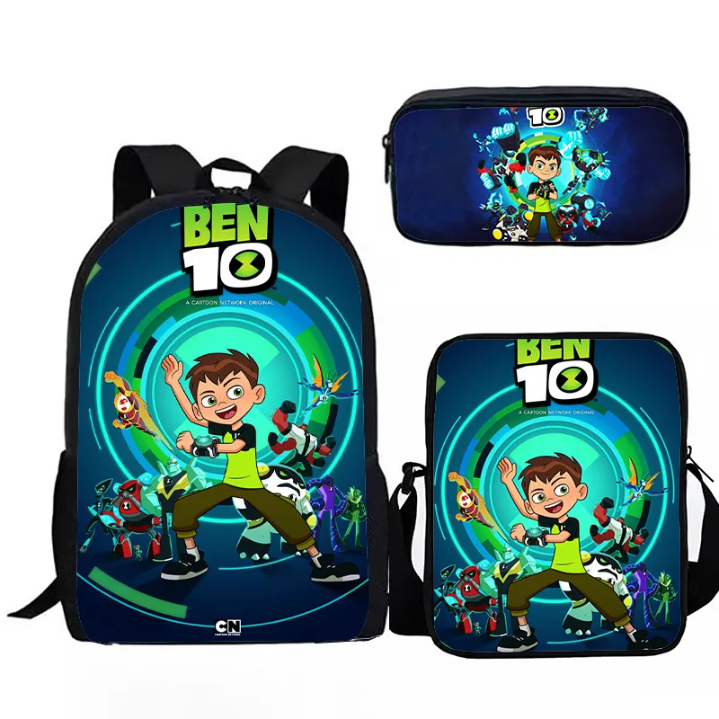 Cartoon Novelty Cool ben10 3pcs/Set Backpack 3D Print School