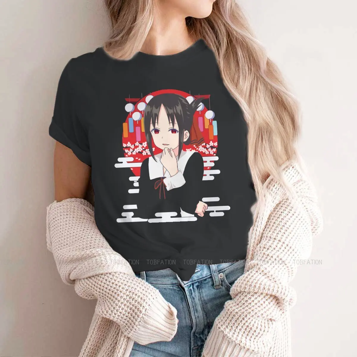 

Shinomiya Look Women's T Shirt Kaguya Sama Love Is War Manga Ladies Tees Kawaii O-neck Tops Basic Tshirt Oversized Fashion
