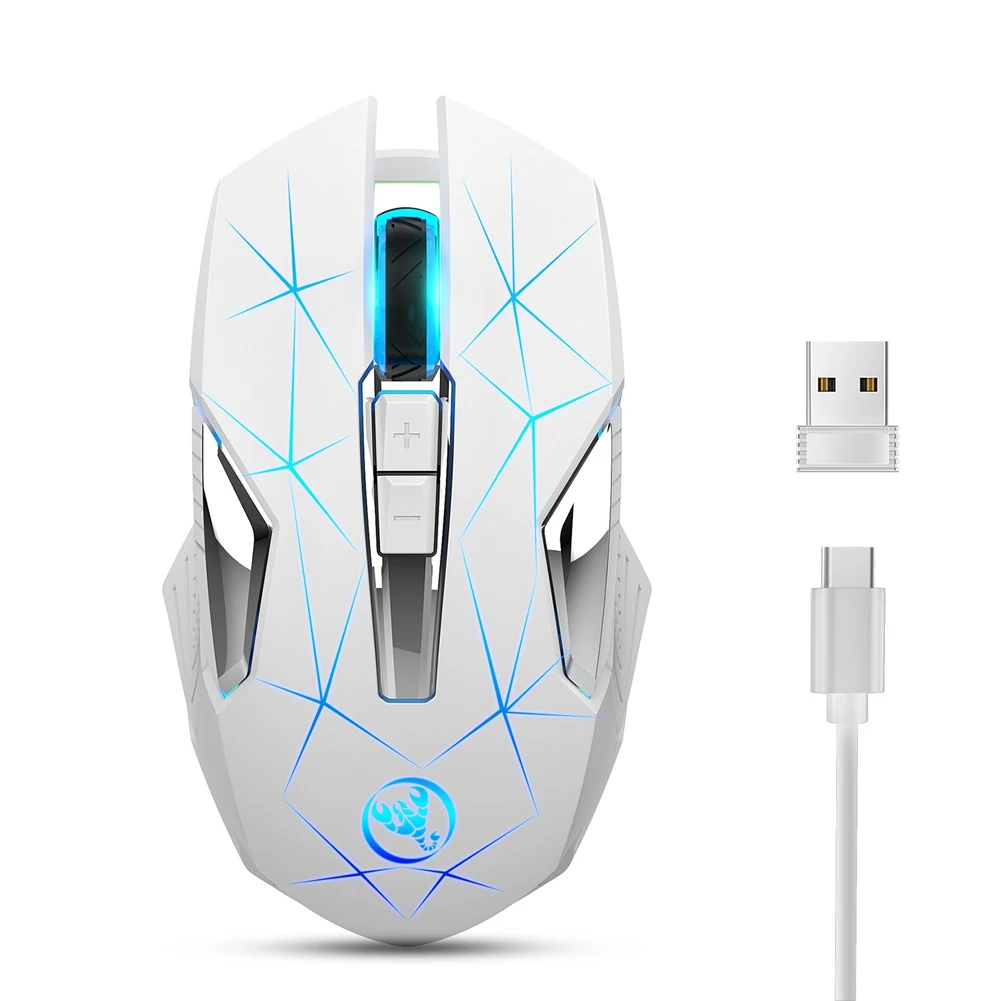 

HXSJ T300 Wireless 2.4G Mouse Ergonomic Mouse 2400 DPI Optical Mouse RGB BackLight Mute Gaming Mouse White
