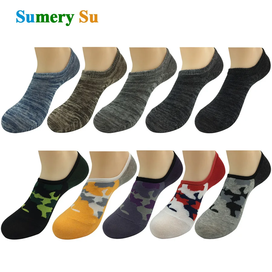 5 Pairs/Lot Socks Men Ankle Spring Summer Solid Color Cotton Bamboo No Show Low Cut Invisible Shorts Socks Male 10 Styles