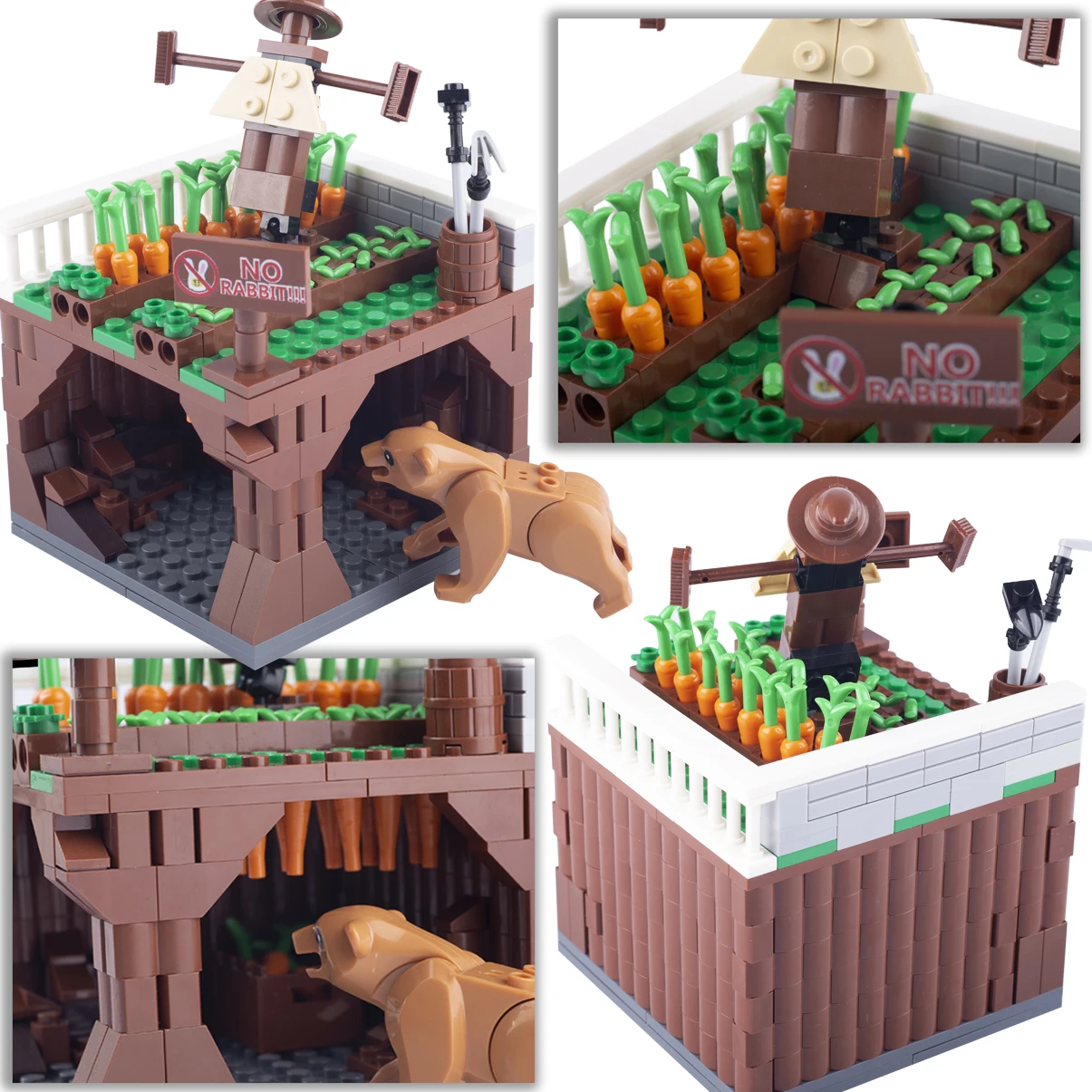 

MOC Carrot Field Model Building Blocks Kit Crops Animals Farm Scene Scarecrow Bear Cave Bricks Assemble Toys Children Gift