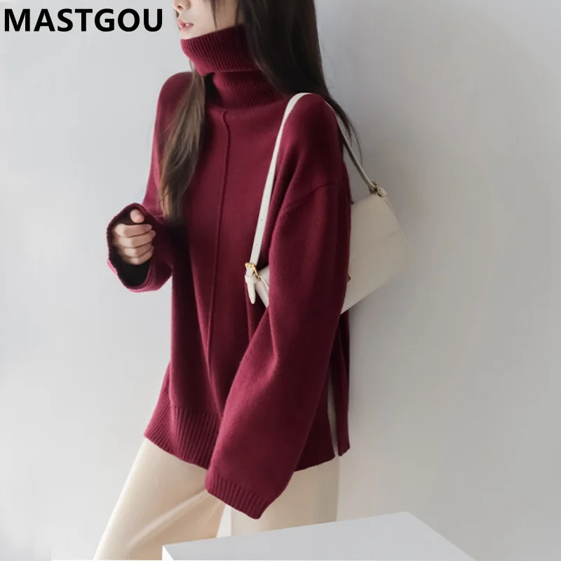 

MASTGOU High Quality Autumn Winter Warm Women Turtleneck Sweater Oversized Loose Casual Jumper Top Ladies Pullover Sweater