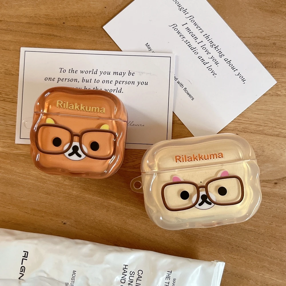 Фото Милый мультяшный чехол для наушников Rilakkuma Bear для Airpods 4 Pro 3 2 1, защитный чехол для беспроводной Bluetooth-гарнитуры с брелоком №2