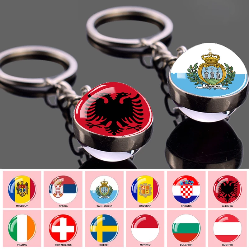 

Esspoc Flag Statement Glass Ball Key Chain Fashion Europe Country Flags Jewelry Latvia Italy France Russia National Keychain