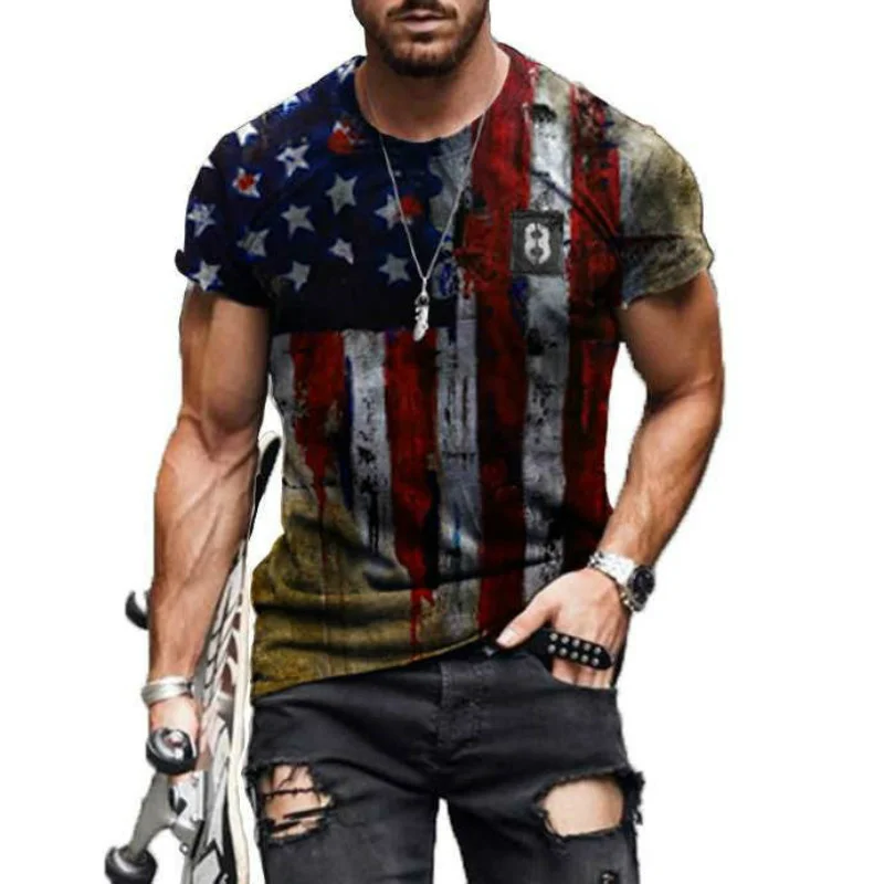 

2021 3D National Flag Serise Men T-shirt Summer Street Fashion Playing Cards Lattice Square Stripe Men's Cool Printing T-Shirt
