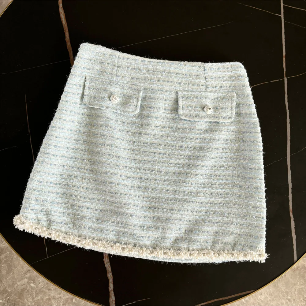 Женский твидовый костюм комплект из двух предметов кофта с завышенной талией и