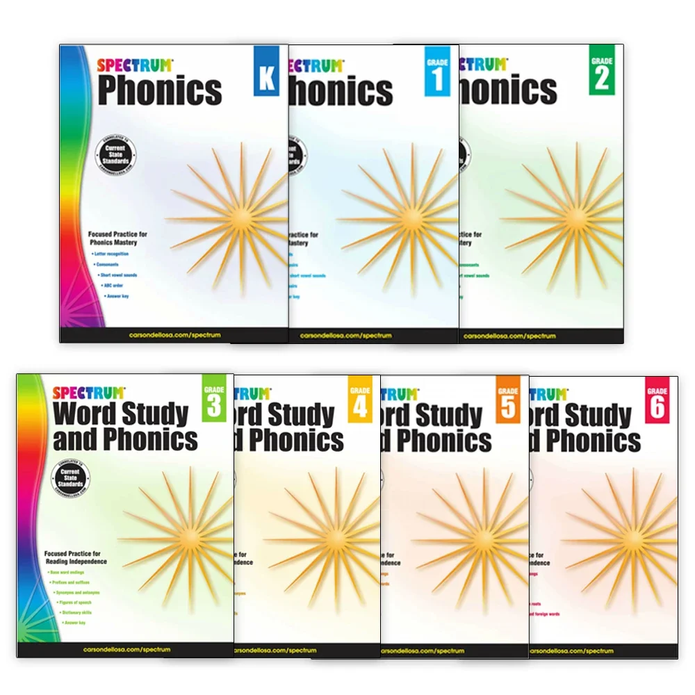 

7books Spectrum Word Study & Phonics Long & Short Vowel letter Learning English Workbook Practice educational toys for Child Kid