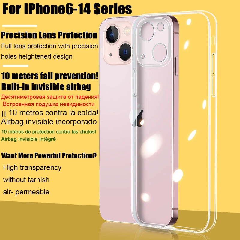 

Shockproof Silicone Soft Cover For iPhone 14 13 12 11 Pro MAX Mini Case X XS Max XR 6S 8 7 Plus SE Clear Phone Case Accessories