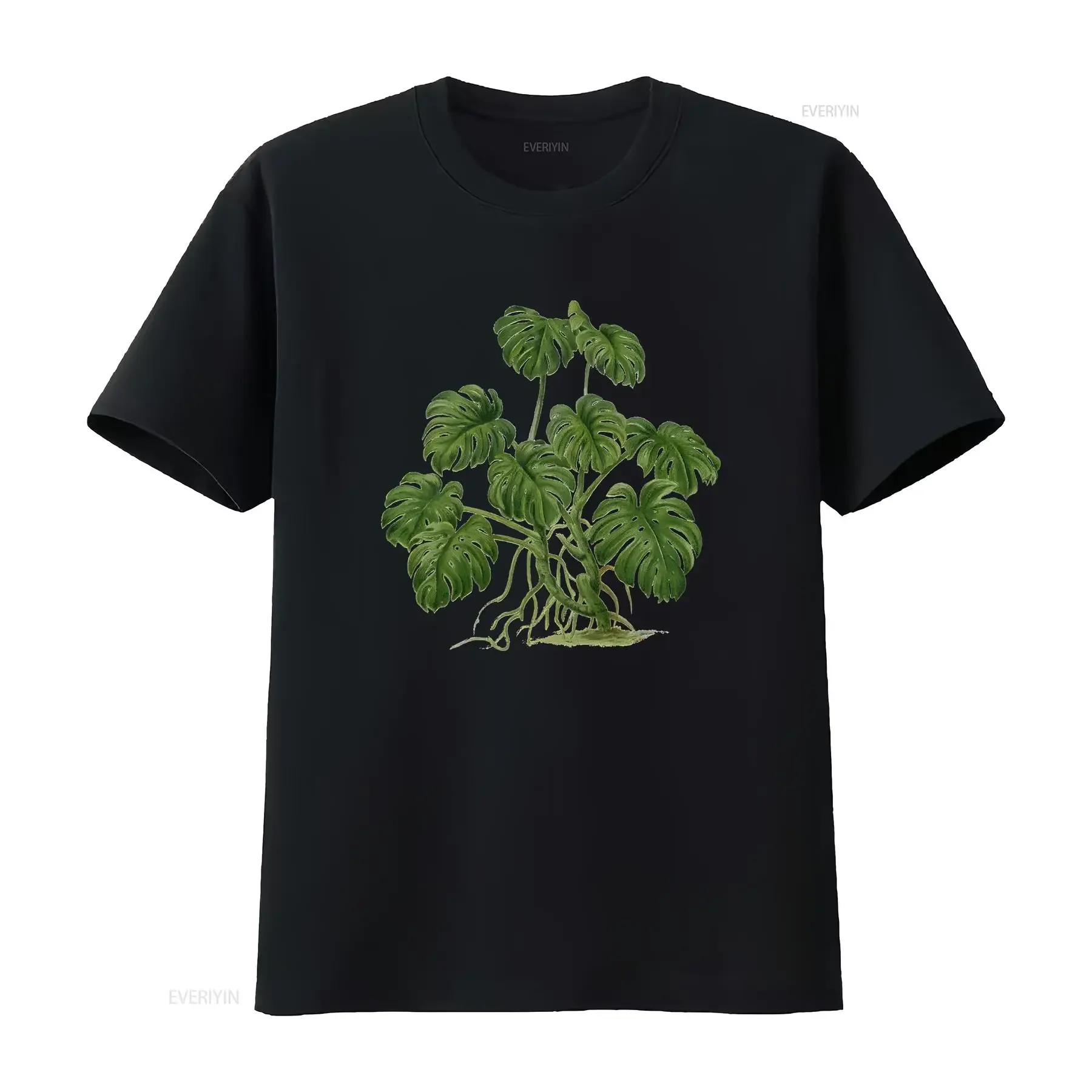 Фото Футболка Houseplant Botanical Gardening Monstera Deliciosa с разноцветными листьями для мужчин и женщин, винтажная, с эффектом потертости №1