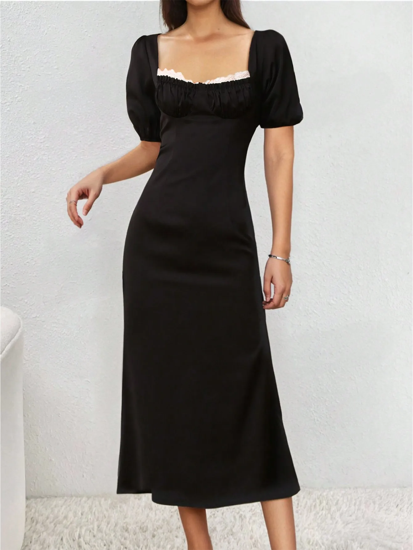 AEL Женское весеннее платье Элегантное с квадратным вырезом и многоуровневыми