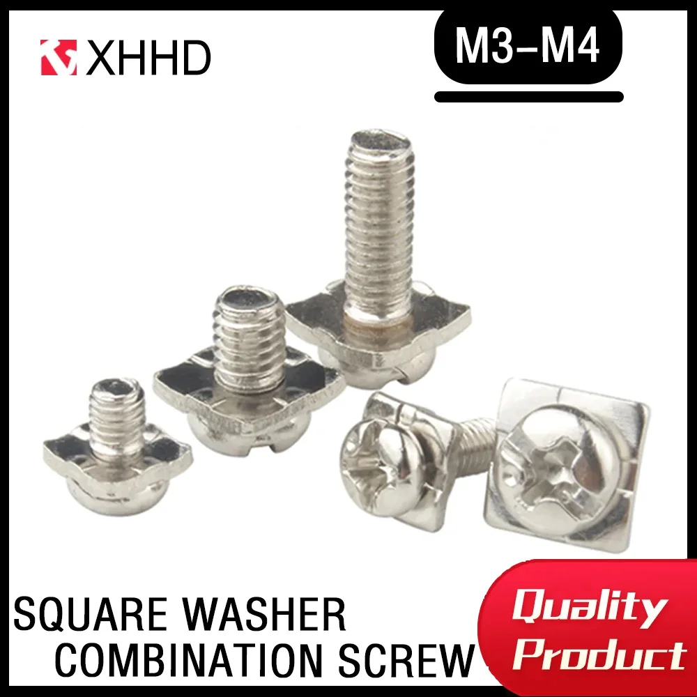 

50/100pcs M3 M3.5 M4 PM Square Washer Two Combination Screw Cross Round Head Pan Head Pad Nickel Plated Small Screws