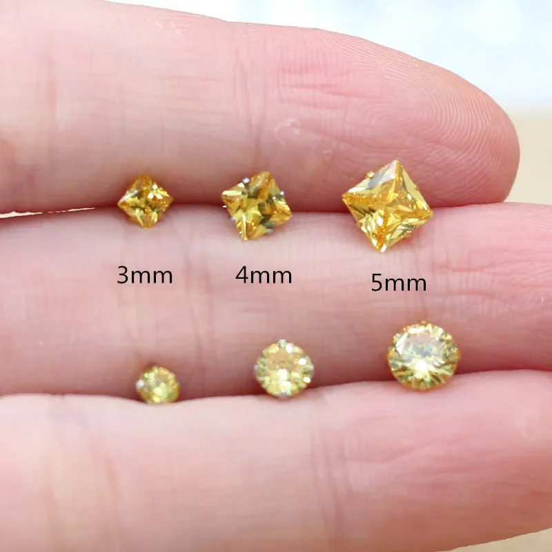 

2PC Lot Brief Style Square Circle Golden Zircons Stud Earrings With Stainless Steel For Men Women No Fade Allergy Free