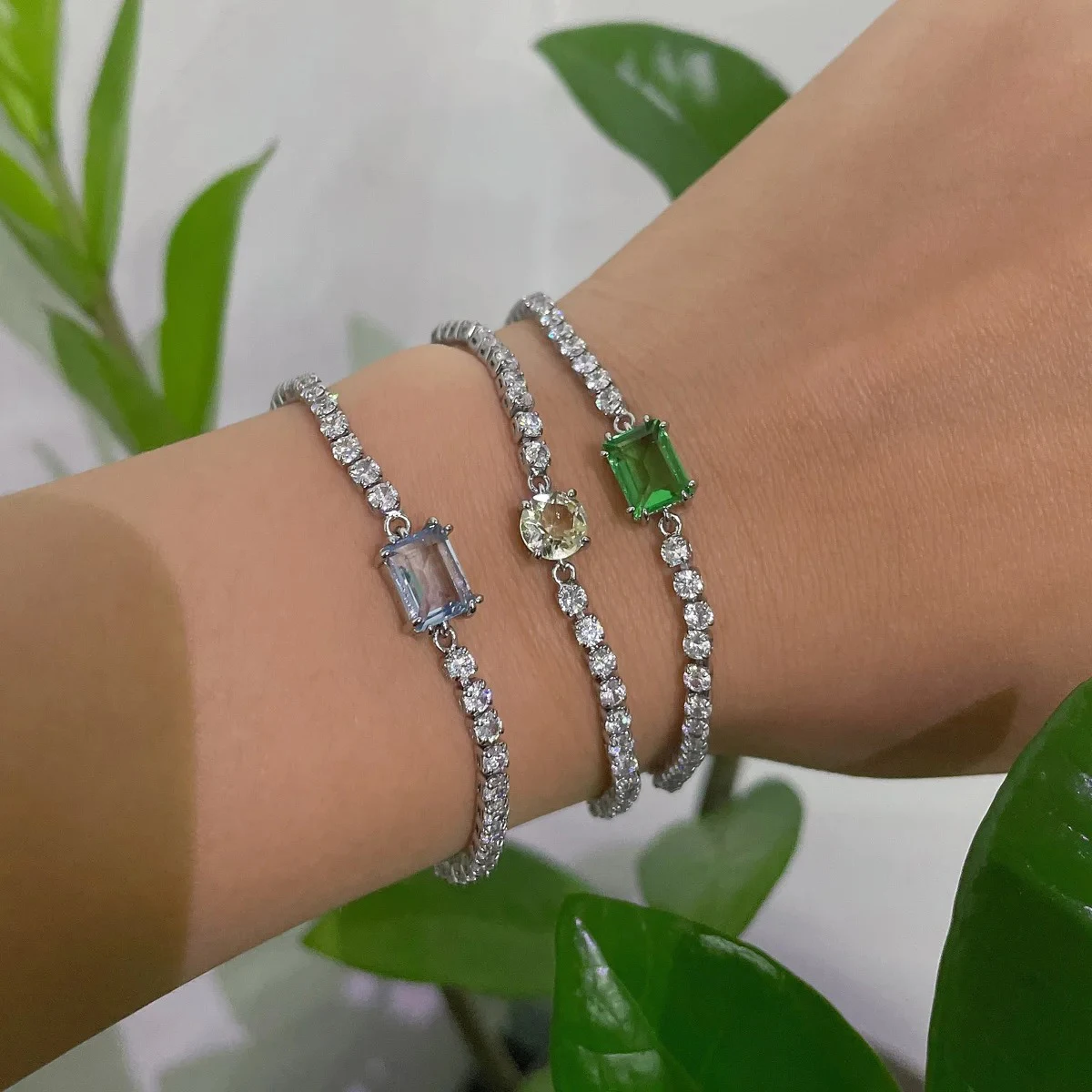 Original 2024 New Trend Party Gift Luxury High Jewelry Sets Charm Green Blue Austrian Crystal Fashion Women's Necklace Bracelets