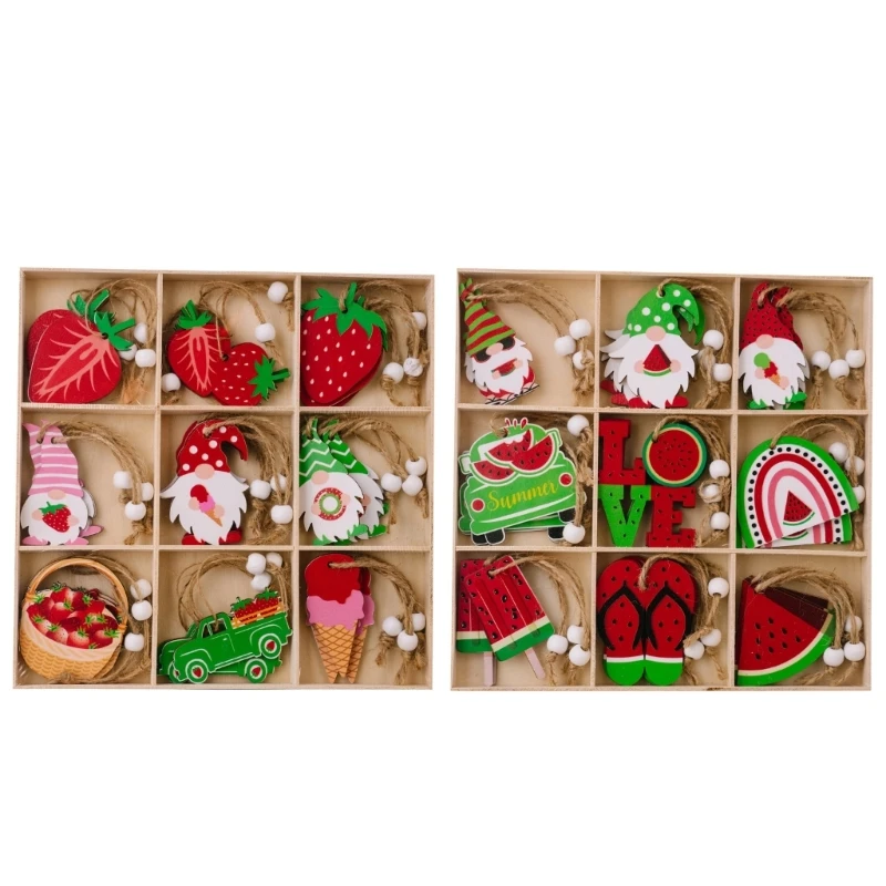 

Summer Gnomes Wood Hanging Ornaments Tags Embellishments with Rope for Holiday