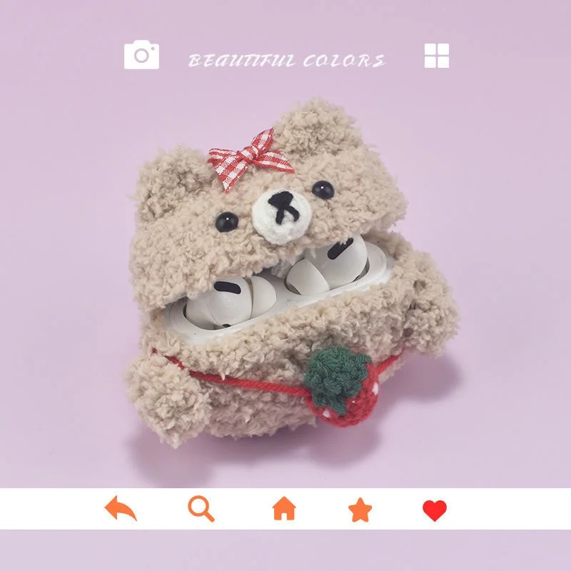 

For Apple airpods12 plush thread protective cover f headset Pro one or two needle woven case strawberry bear for apple airpods