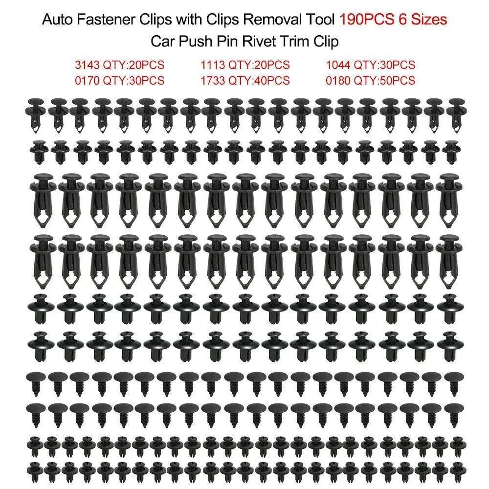 

Универсальные 6 размеров крепежные заклепки для крыла бампера, молдинг автомобиля, пластиковые зажимы для 190 шт.