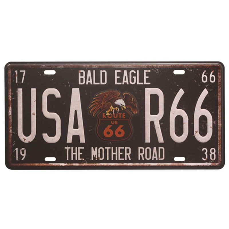

Rusted Vintage US 66 Route Car Motor Tin Sign Metal Car Number Plate License Bar Cafe Garage Art Poster Wall Tin Plaques Decor