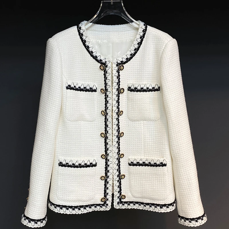 

High Quality Brand Designer Jaqueta Feminina Elegant White Tweed Jackets for Women 2022 Korean Fashion Streetwear Chaqueta Mujer