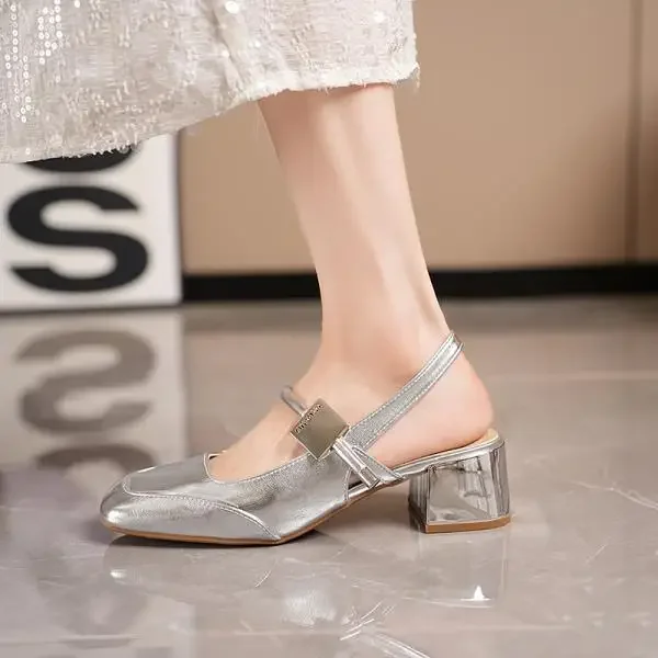 Женские Сандалии Туфли Подружки Невесты На Высоком Квадратном Каблуке