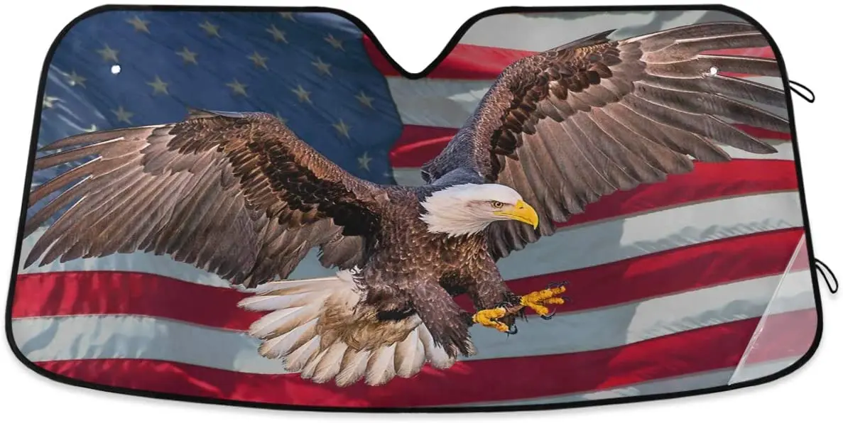 

Oarencol American Eagle Flag Car Windshield Sun Shade USA Animal Bird Foldable UV Ray Sun Visor Protector Sunshade to Keep Your